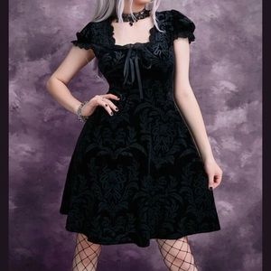 Jacquard Lace Trim Puff Sleeve Bow Front Dress